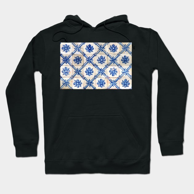 Portuguese tiles. Blue flowers and trellis Hoodie by juliedawnfox